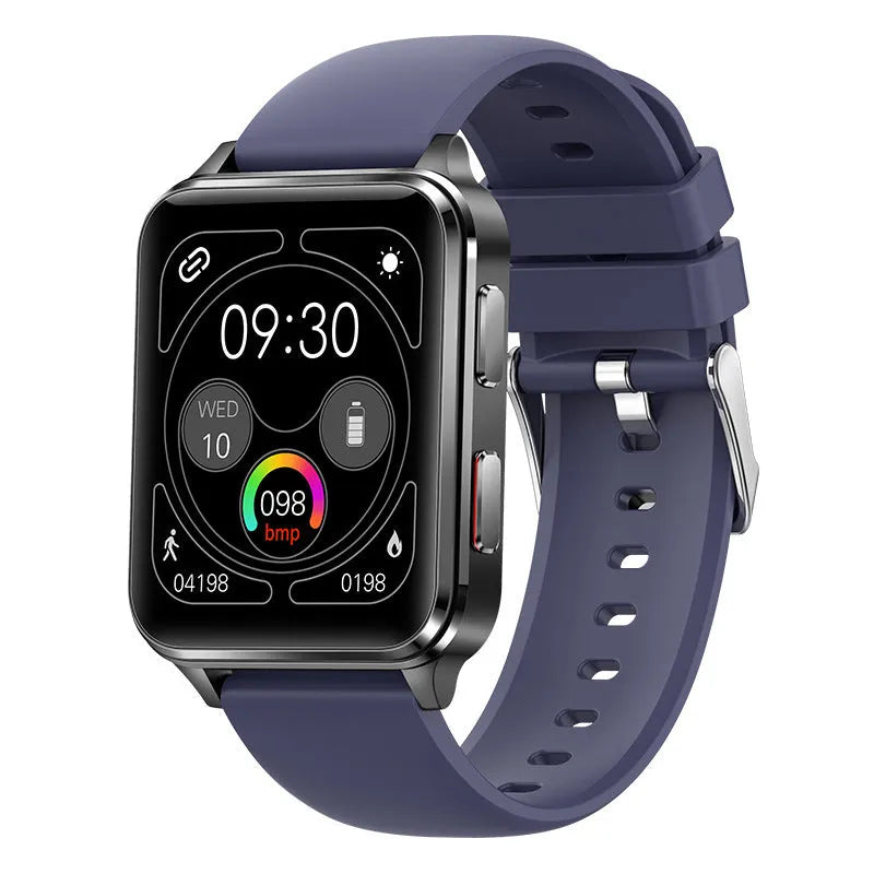 Multi-sport watch with 1.70 inch tempered glass screen and silicone strap in blue, black, red or leather options
