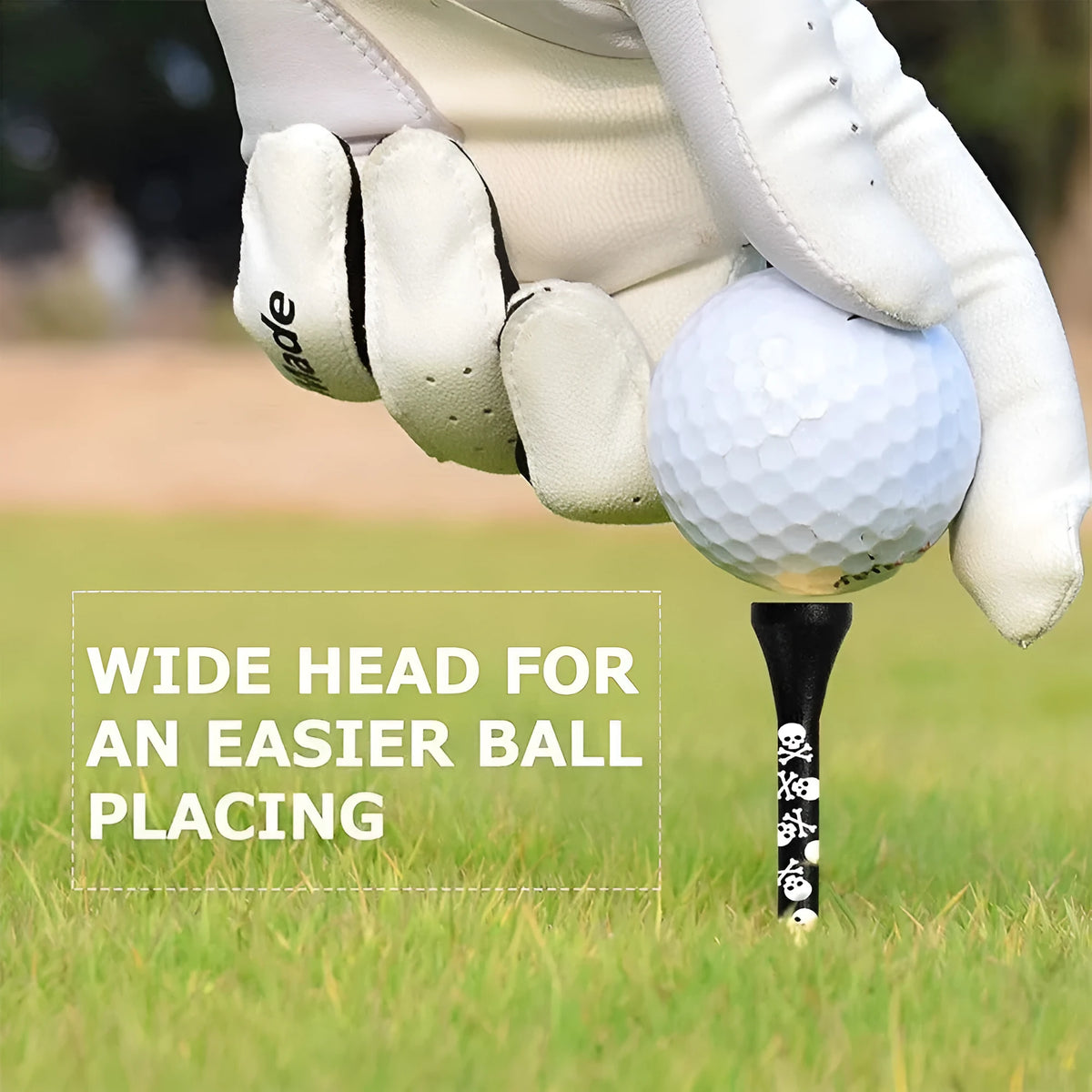 Black bamboo golf dowel pins with skull print in 70mm and 83mm sizes, 10-piece pack