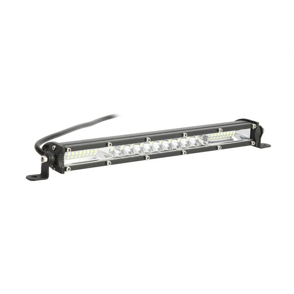Ultra-thin single row white aluminium LED light bar for motocross bike roof and vehicle mounting.