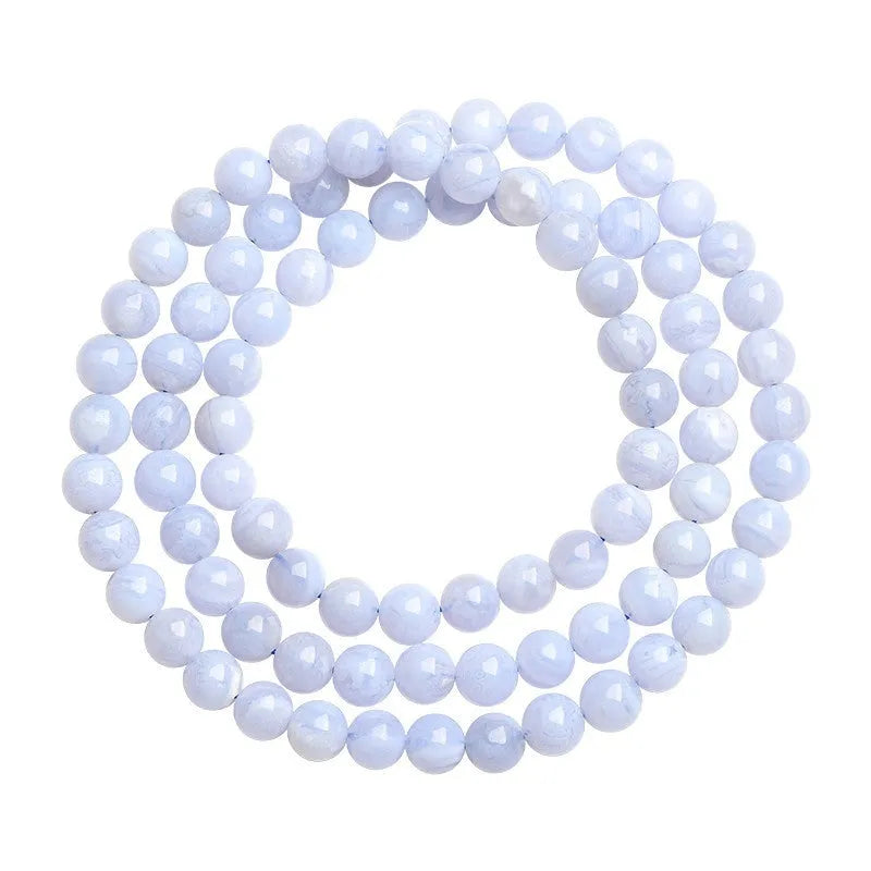 Blue agate multi-circle bracelet with 6-6.8mm beads showing Ruyi pattern and unisex design