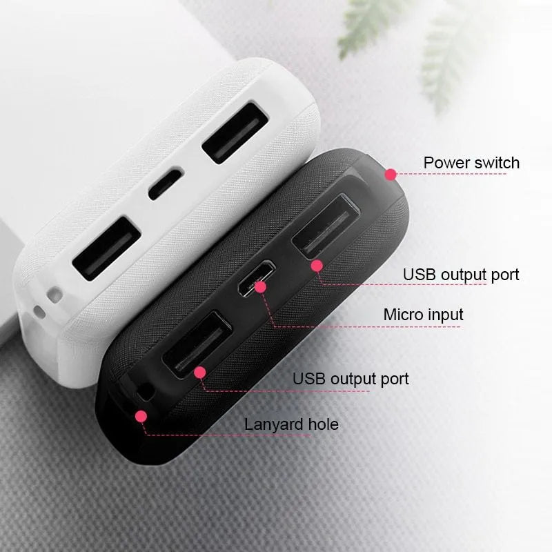 Ultra-thin 10000mAh power bank with multi-U port charging in black or white