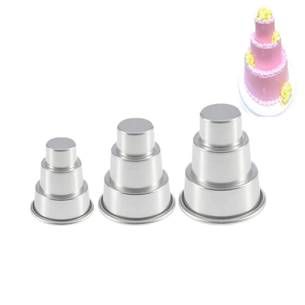 Silver aluminium alloy three-layer cake mould in large medium small sizes for fondant cakes