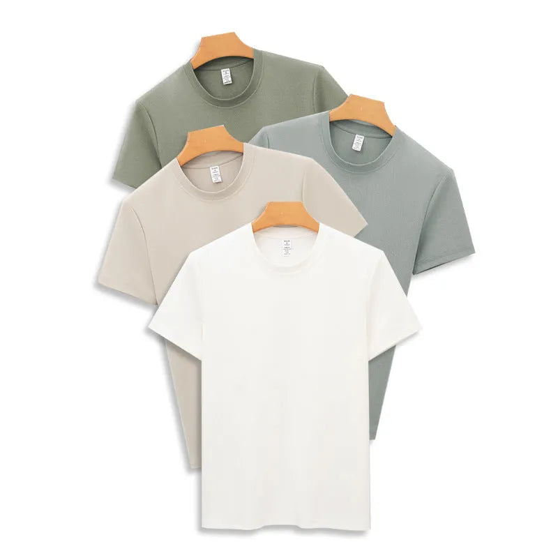 Men's beige antibacterial quick-drying short sleeve sport T-shirt on a hanger