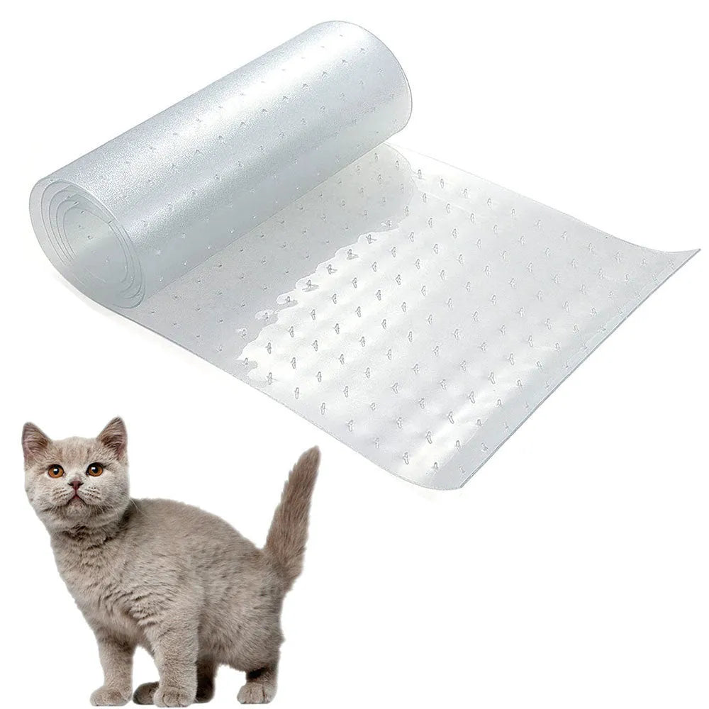Transparent PVC cat scratch protective pad with studs for door carpet, sizes 31x92cm to 31x250cm