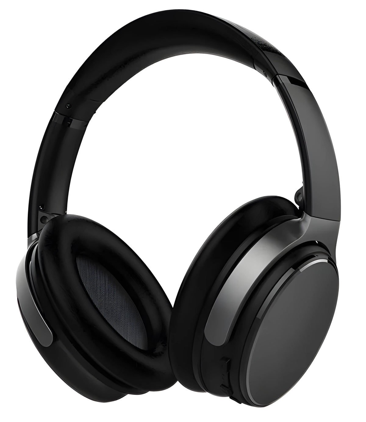 Black wireless noise reduction Bluetooth headset with aptX, 10m range, and included 3.5mm audio cable.
