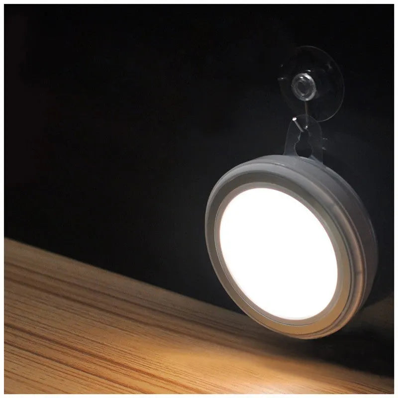 Round white motion sensor LED light unit with PIR sensor and LED array.