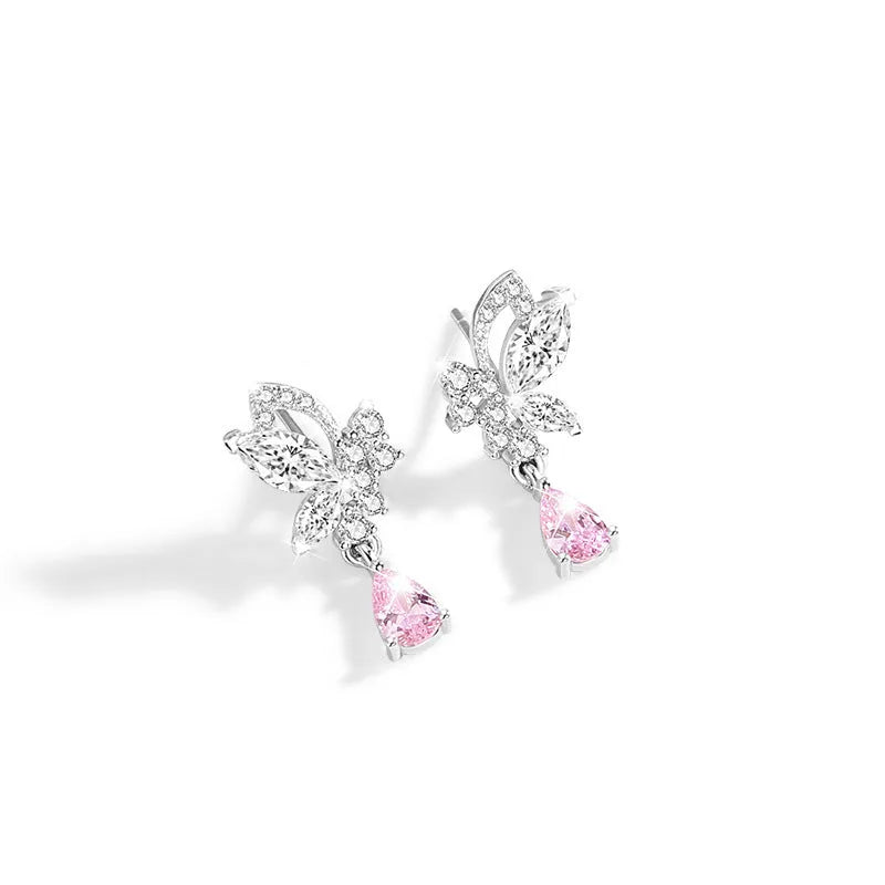 Butterfly crystal silver stud earrings for women in 925 sterling silver with secure clutch backs