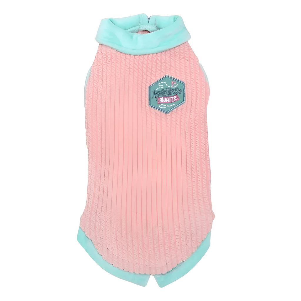 Wool two-legged hairless cat jumper in blue with pink edge, shown in size XS to XL for autumn and winter