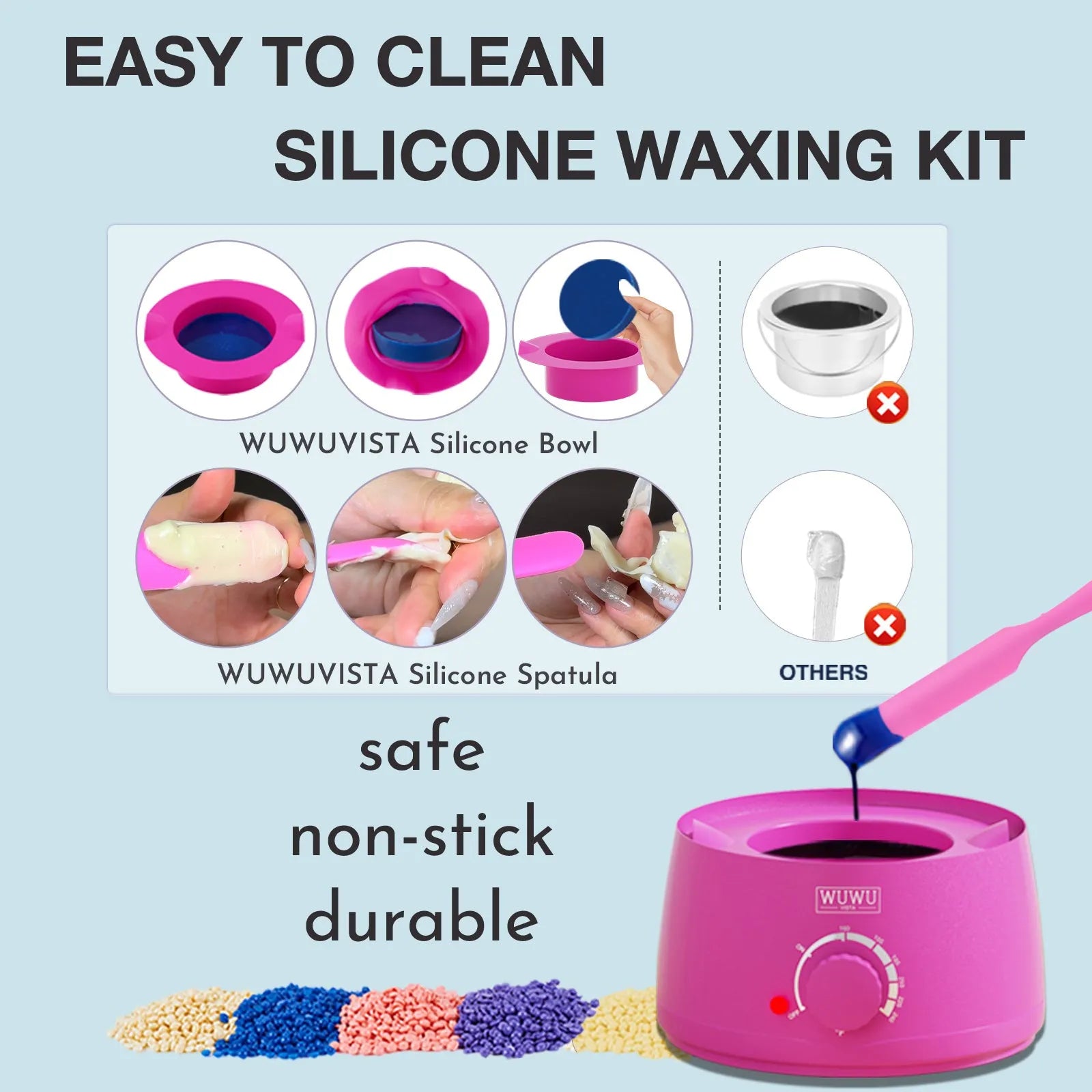 Waxing kit with warmer, beads, sticks and lotion for home hair removal