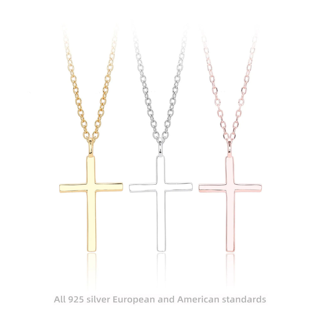 S925 sterling silver cross necklace with adjustable O-chain in gold, platinum or rose gold plating