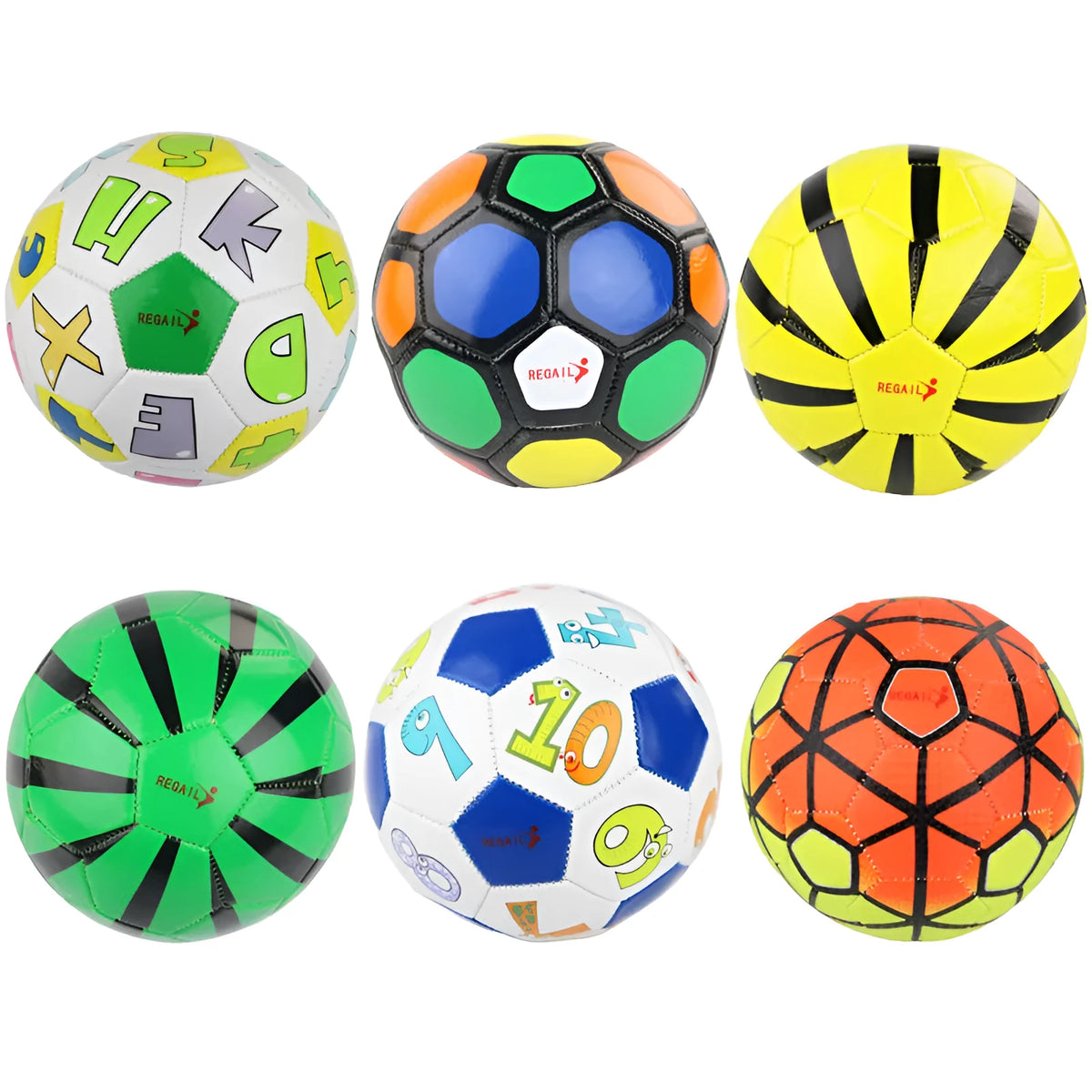 Size 2 children's football with soft leather cover, available in six colour and pattern options
