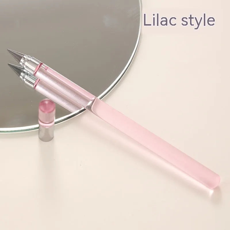 Clear acrylic eternal mechanical pencil with alloy writing tip and assorted coloured lead refills.