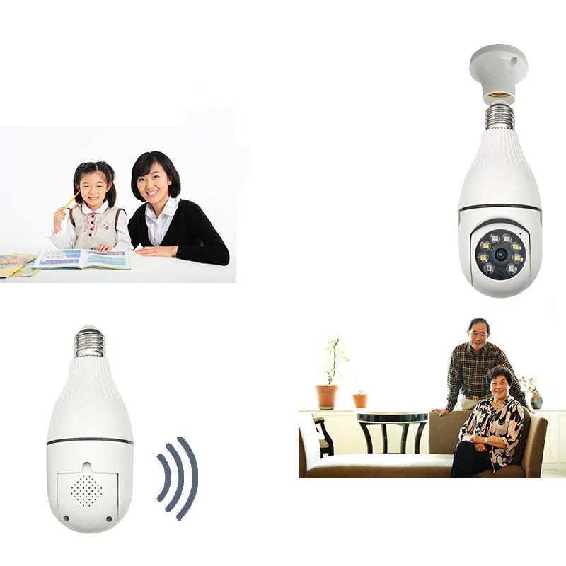 Minions brand wireless IP security camera on a stand, showing a wide-angle lens and status light.