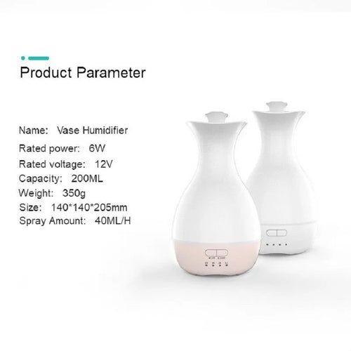 White or pink ultrasonic humidifier and essential oil diffuser vase with colourful LED night light.