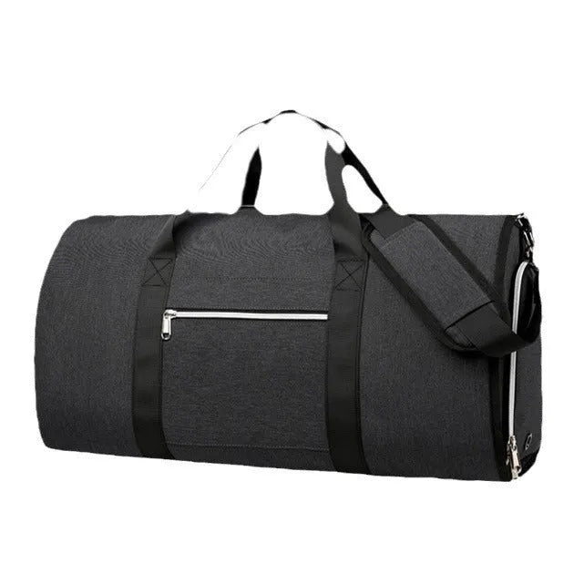 Oxford cloth sports bag in grey, black, or dark blue with dry wet separation compartments.