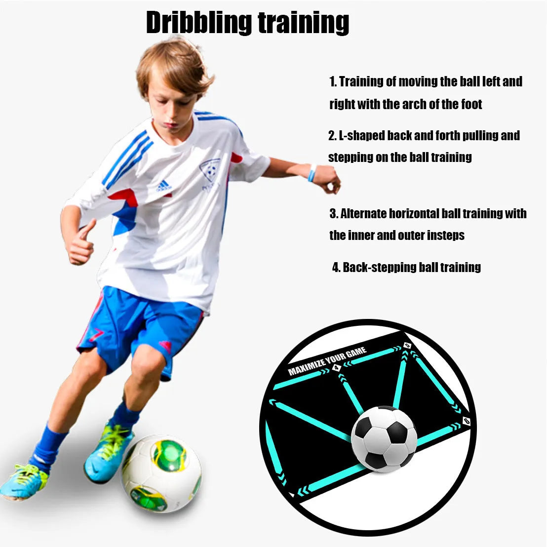 Black football training mat measuring 60 by 90 centimetres for non-slip practice