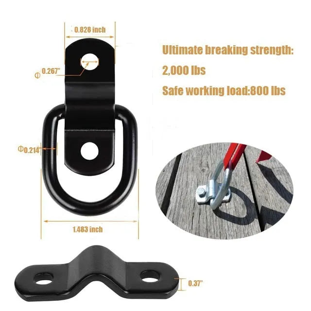 Galvanised carbon steel floor hook with black finish and pull ring for vehicle cargo securing