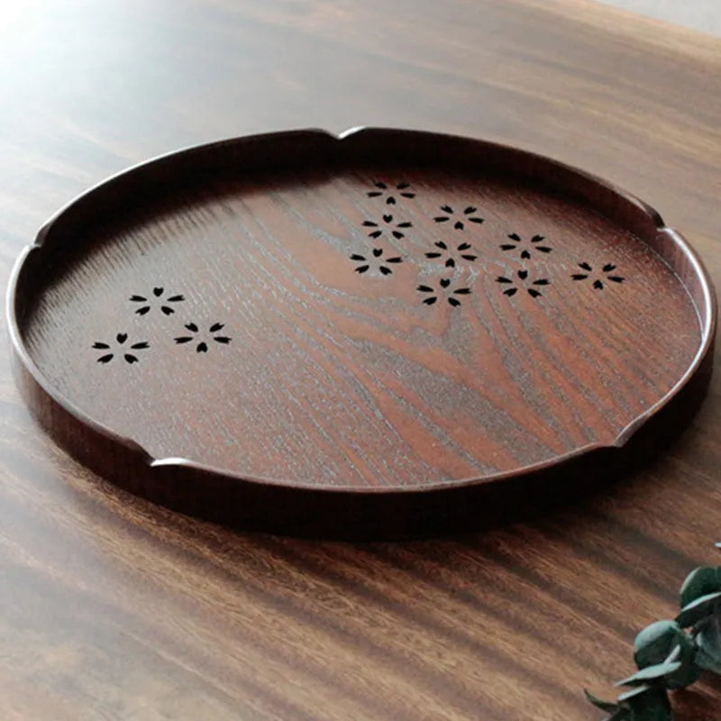 12-compartment wooden dessert plate with hollow cherry blossom pattern design for indoor serving
