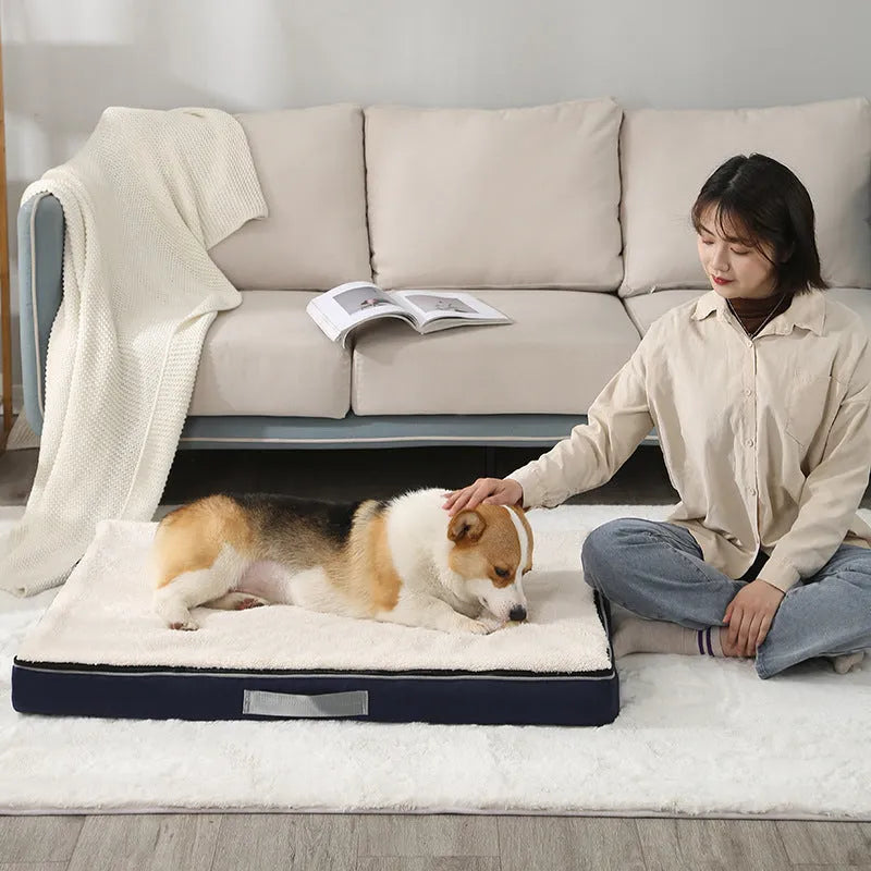 Removable cover memory sponge dog mat in brown colour showing size options