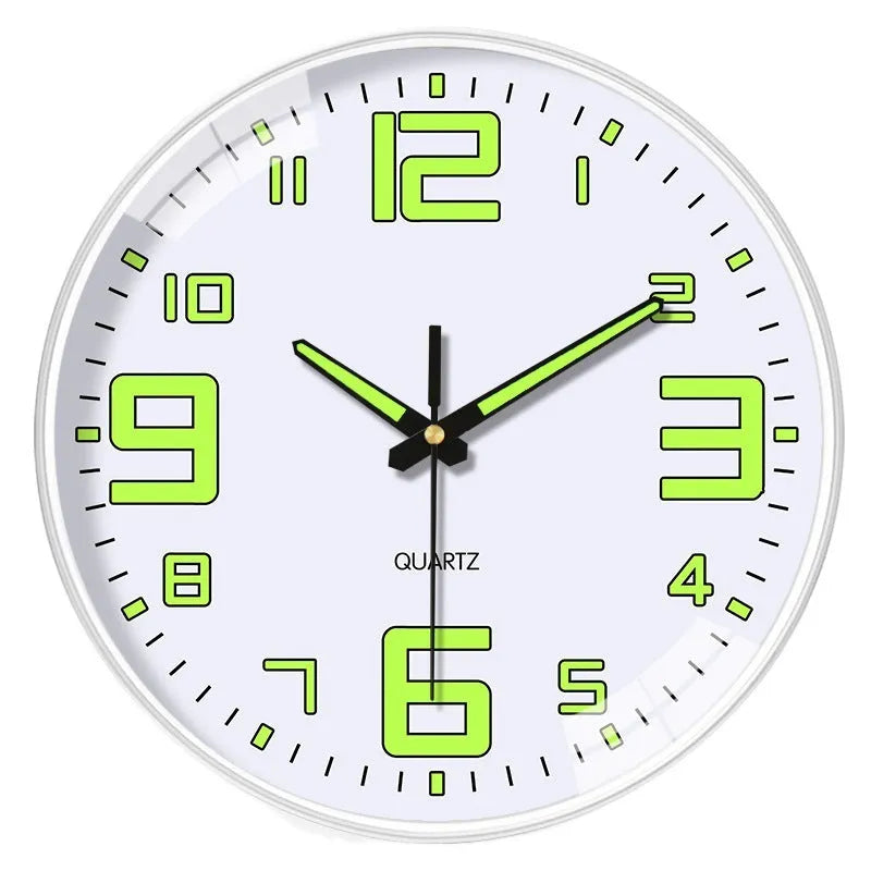 Modern 8 inch luminous wall clock with 20cm diameter plastic shell.