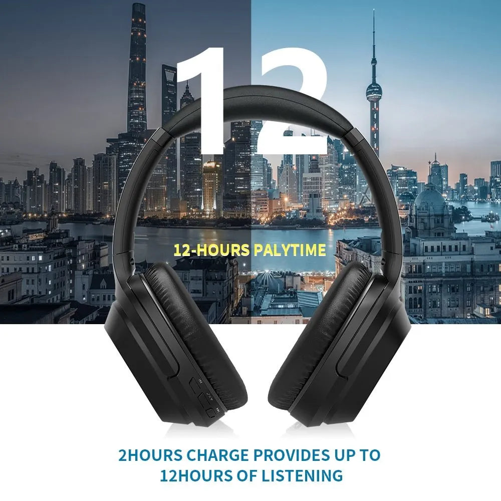 Black Gorsun E98 wireless Bluetooth over-ear headset with padded headband and memory-protein ear cushions