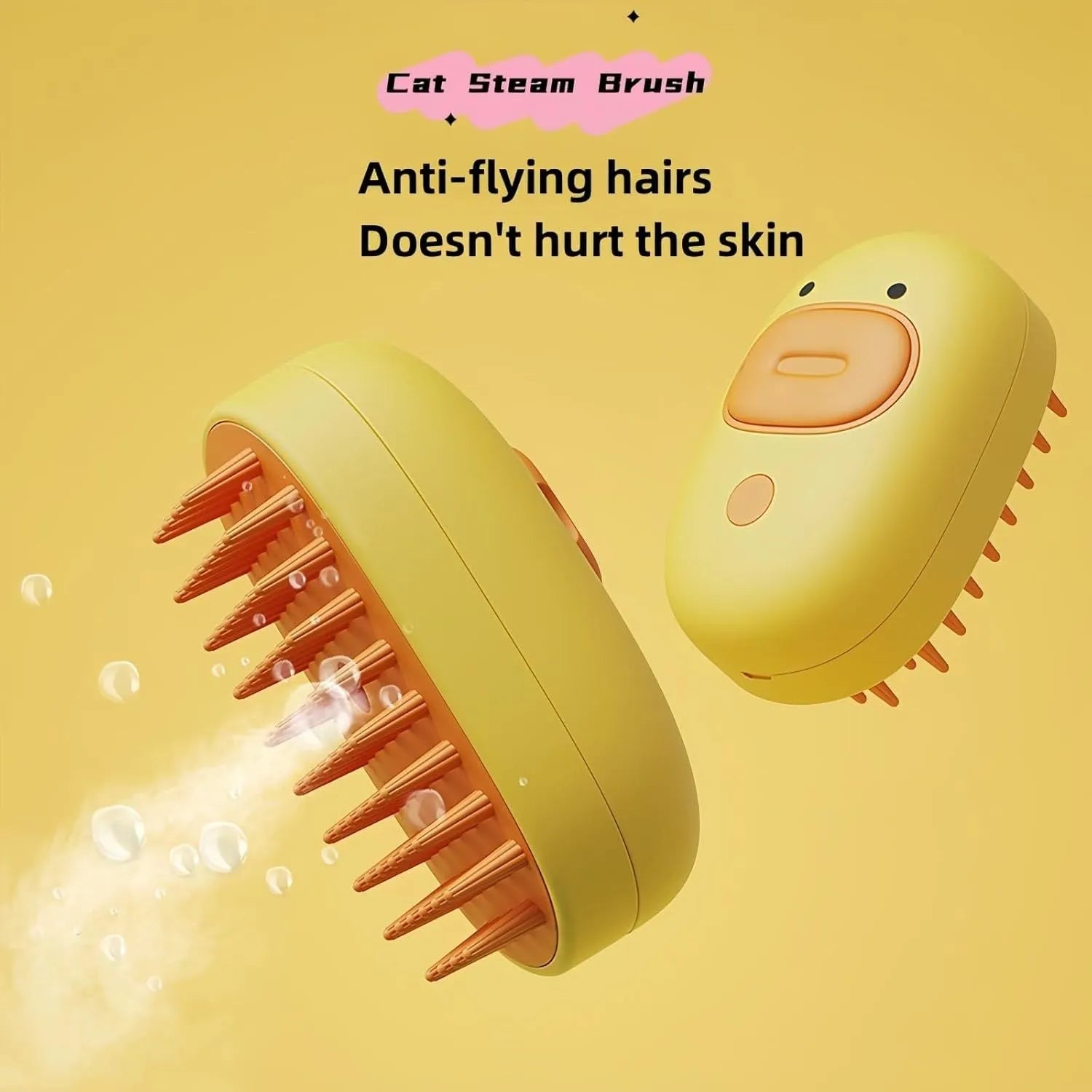 White pet steam brush with silicone teeth for grooming dogs and cats