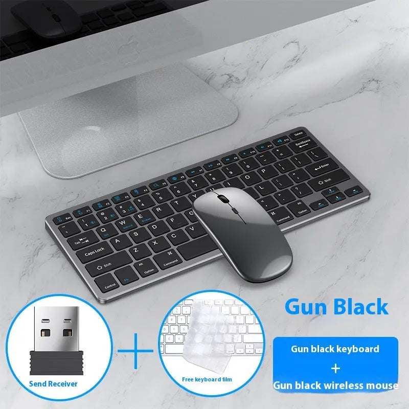 Wireless keyboard and mouse set in ultra-thin design with rechargeable batteries