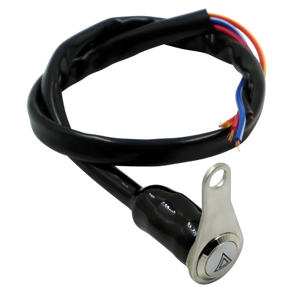 Black motorcycle modification switch with metal button and light ring for double flashing