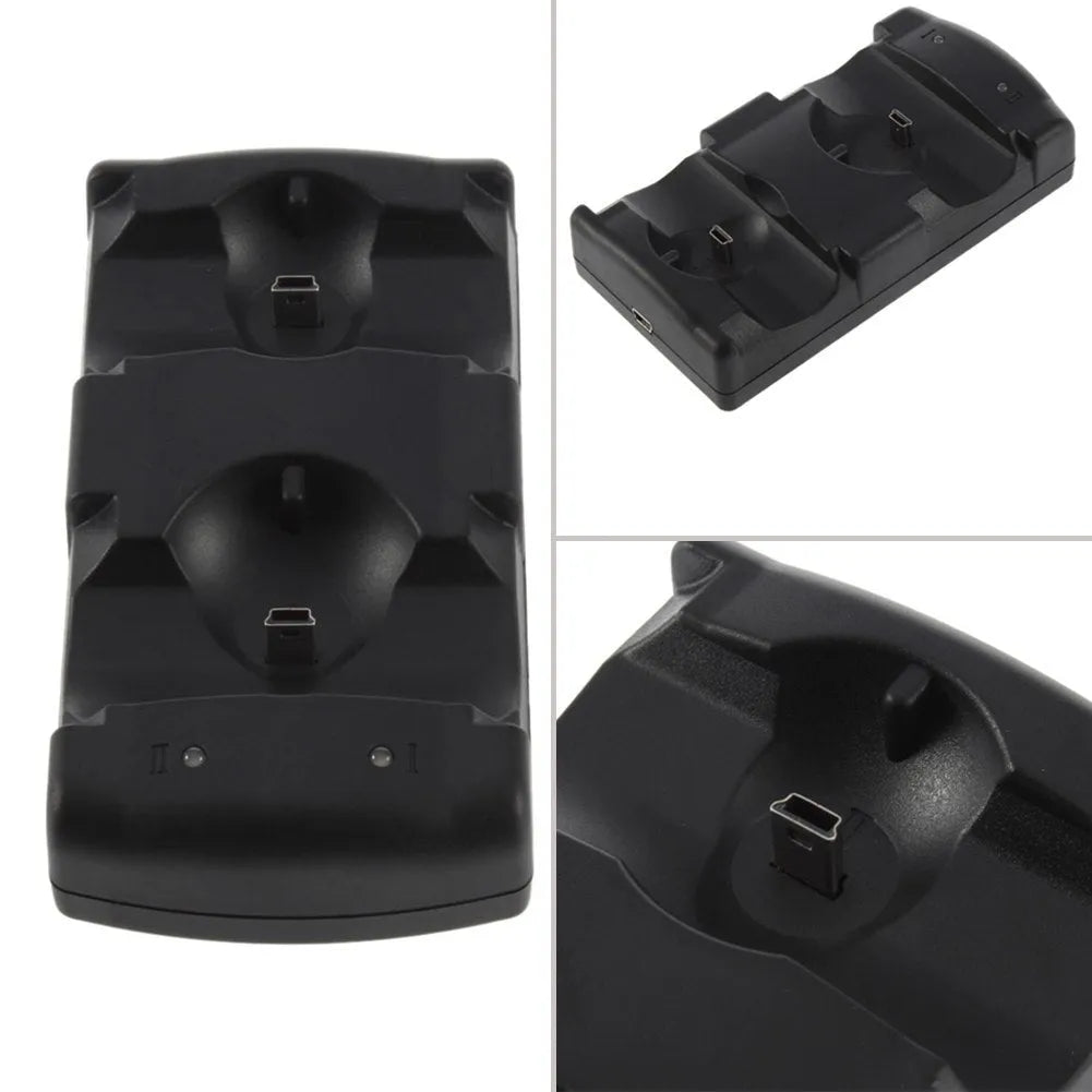 Black PS3 dual controller charging dock with USB cable for wireless Sixaxis and Move navigation controllers
