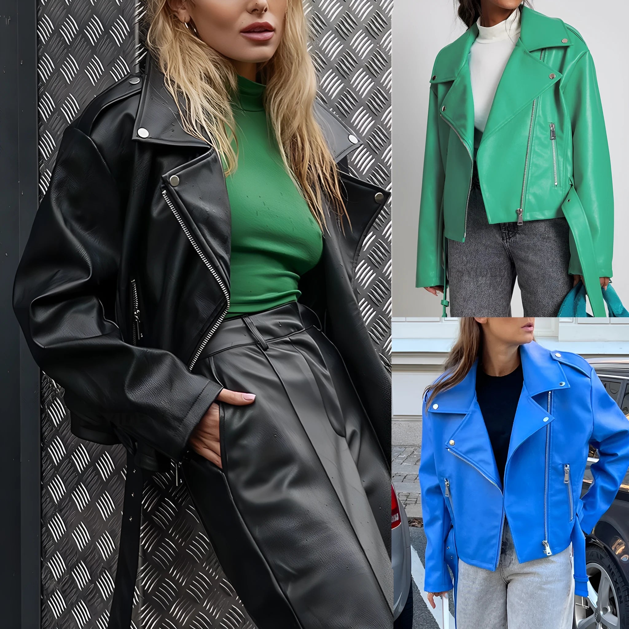 Punk style jacket with Peter Pan collar and drawstring waist in leather-look polyester fabric