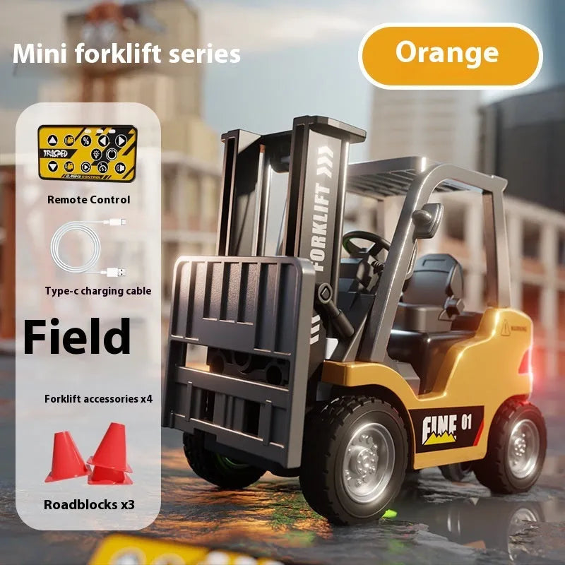 1:64 scale Bluetooth remote-control alloy forklift model with accessories and obstacle course