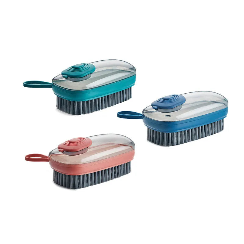 Automatic liquid cleaning brush with ergonomic ABS handle and replaceable head for shoes and laundry