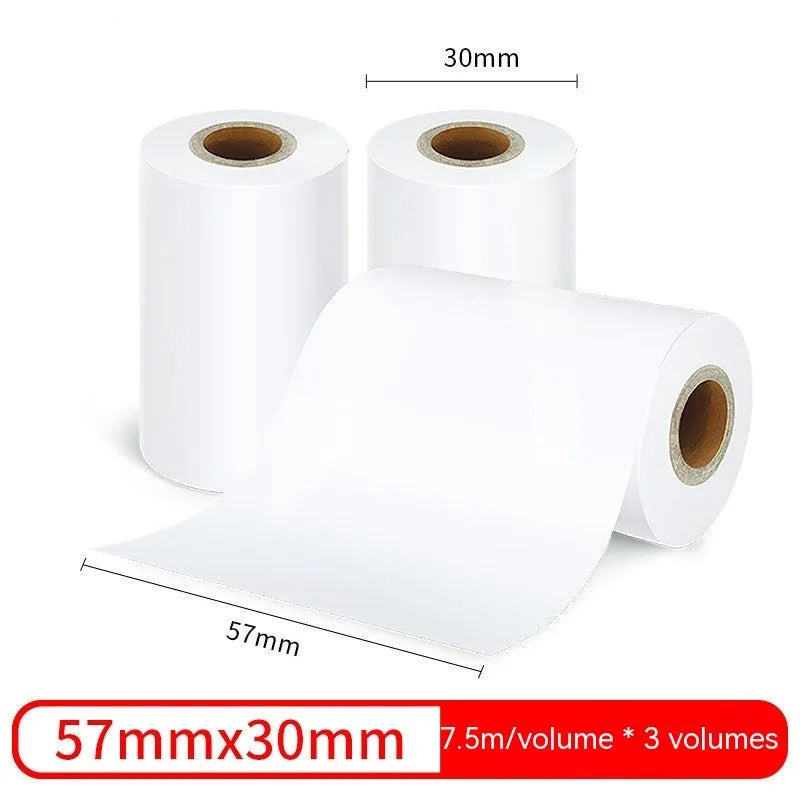 Three rolls of 57mm by 30mm thermal label paper in packaging