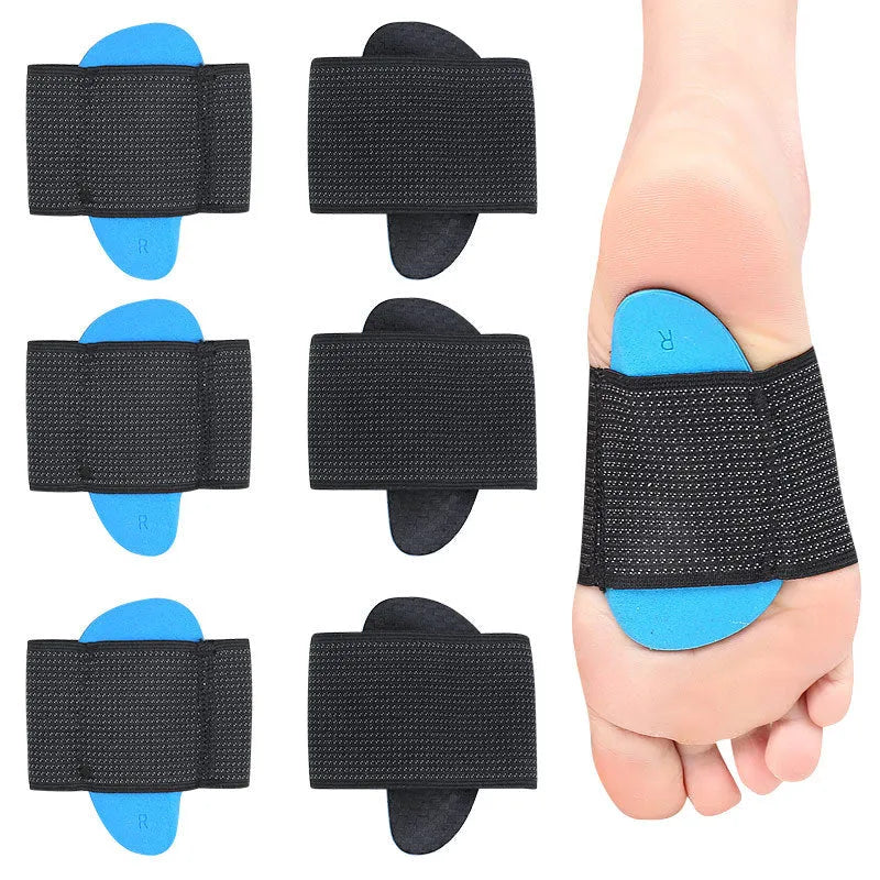 Blue elastic bandage foot arch support pads for flat feet in adult and children sizes