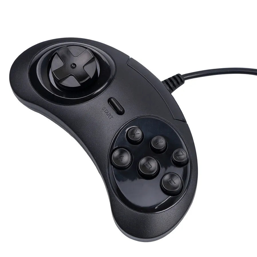 Black Sega USB computer game controller with 1.8 metre cable showing ergonomic design