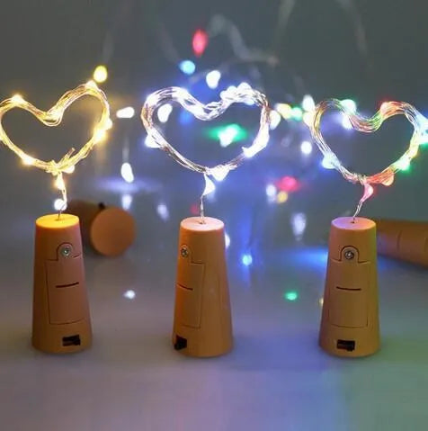 2 metre copper wire LED string lights with bottle stopper for wine bottle decoration