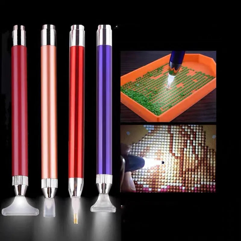 Luminous diamond painting drill pen with aluminium alloy body and metal frame in choice of colours