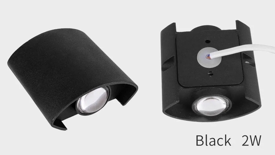 LED wall lamp with aluminium shell, white or black body, 2W 4W or 6W, warm or cold white light, 60 degree beam angle.