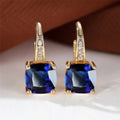 Geometric square ear clips with colourful moissanite inlays in electroplated copper