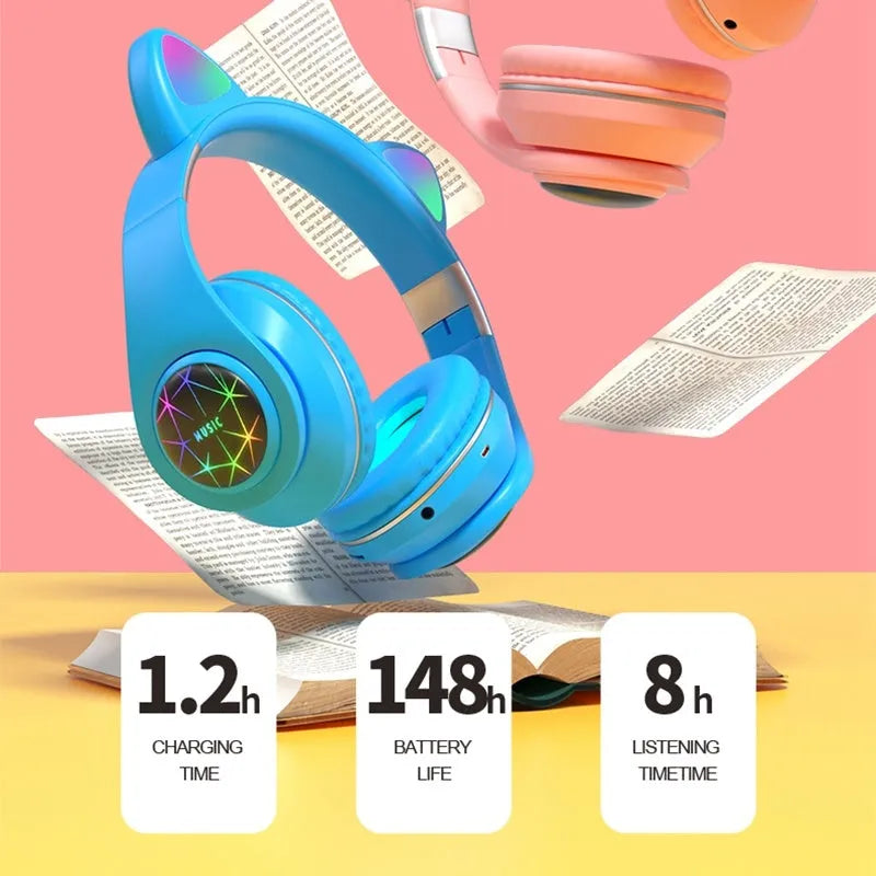 Cat ear wireless Bluetooth sports headset in multiple colours showing head-mounted design