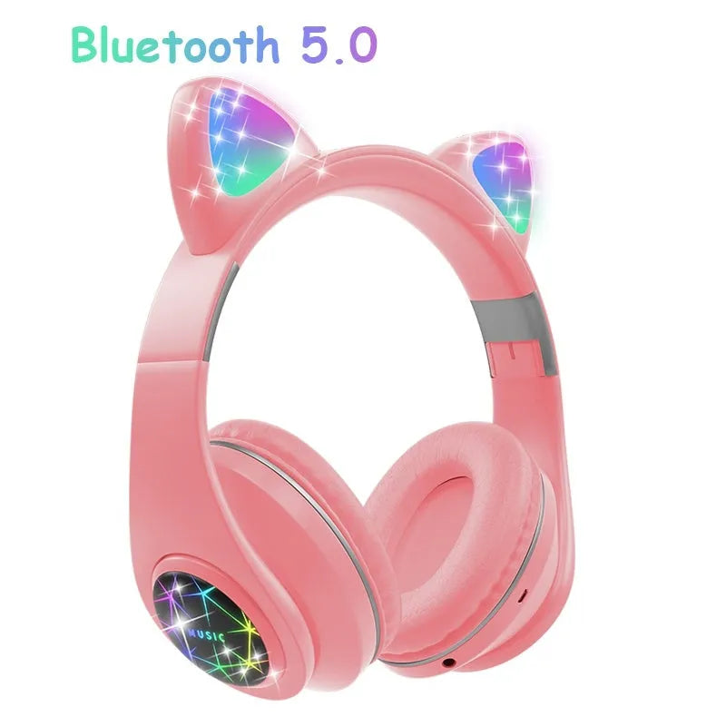 Cat ear wireless Bluetooth sports headset in multiple colours showing head-mounted design