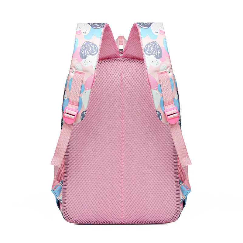 Student backpack with air pillow belt back support in blue, grey, pink, or rose red colour