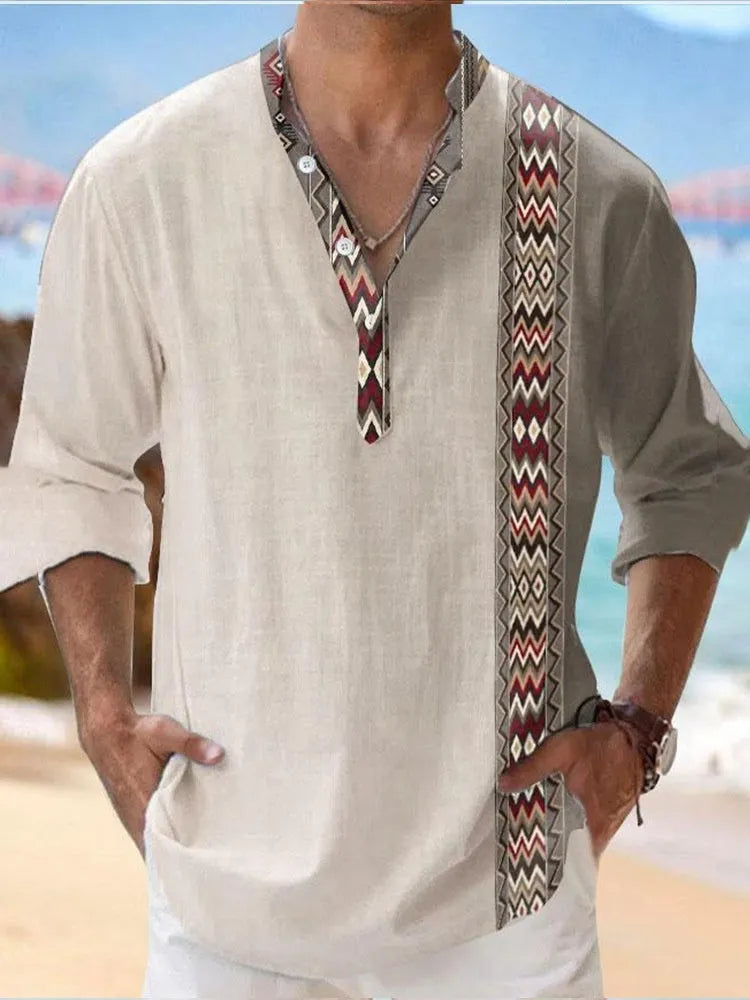 Thin striped casual Hawaiian long sleeve shirt in extended sizes from S to 6XL
