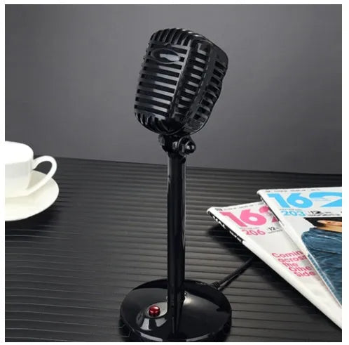 Black USB computer microphone with adjustable stand on weighted base