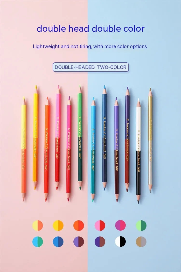 Wooden coloured pencil student studio set with double-head colour lead brush design