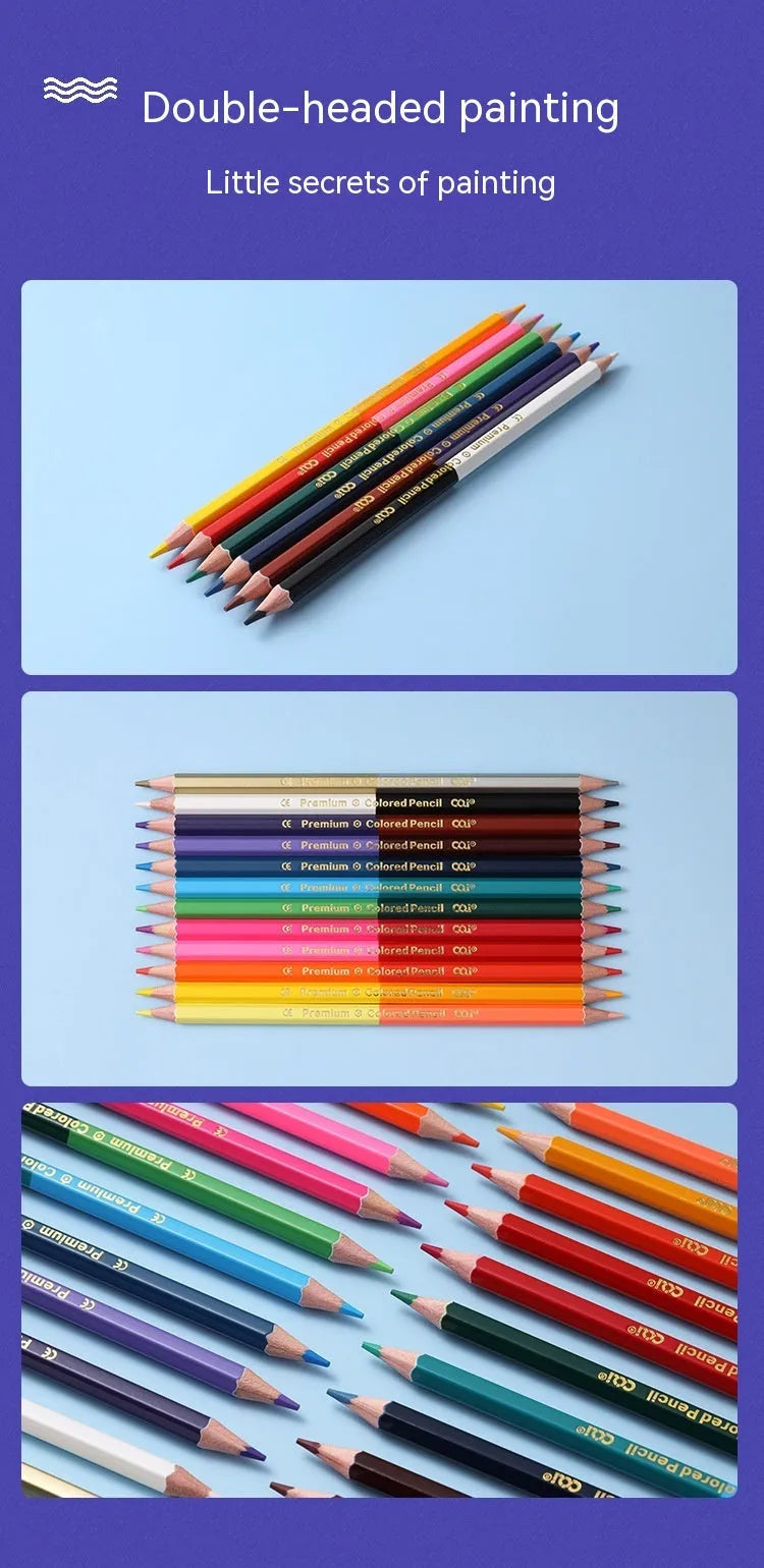 Wooden coloured pencil student studio set with double-head colour lead brush design
