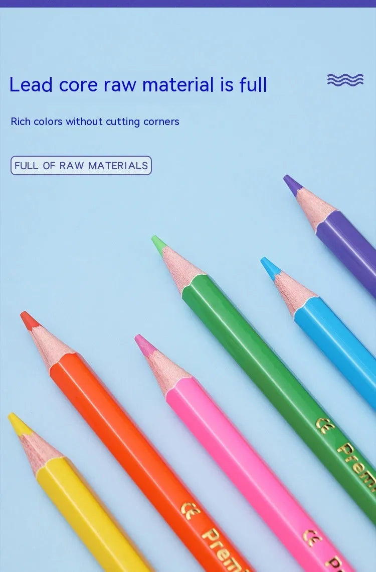 Wooden coloured pencil student studio set with double-head colour lead brush design