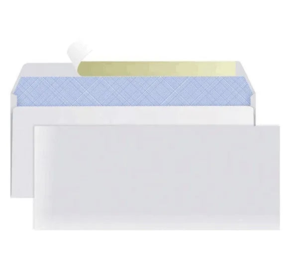 Blue confidential security envelope with self-adhesive tamper-evident seal showing 105x240mm dimensions