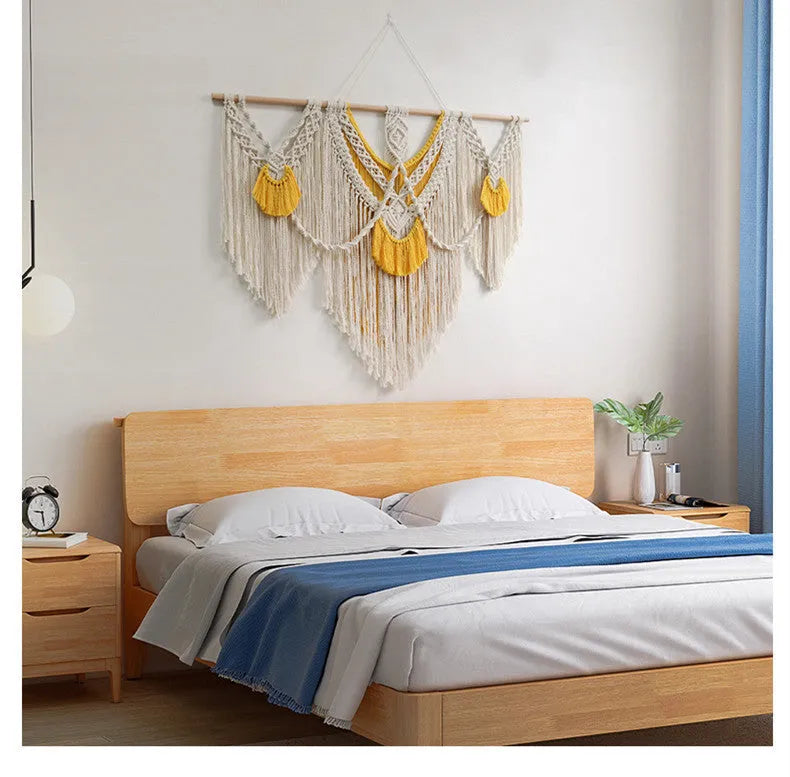 Hand-made creamy white cotton Nordic tapestry wall hanging, rectangular 120cm by 95cm.