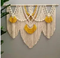 Hand-made creamy white cotton Nordic tapestry wall hanging, rectangular 120cm by 95cm.
